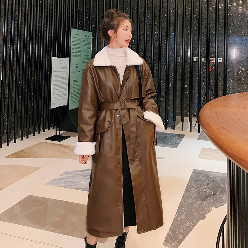 Minimalistic leather trench coat