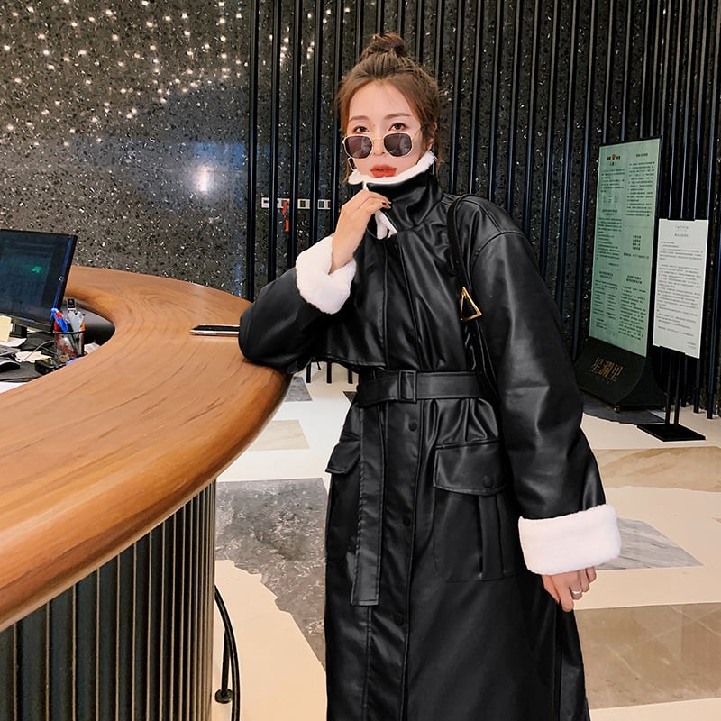 Minimalistic leather trench coat
